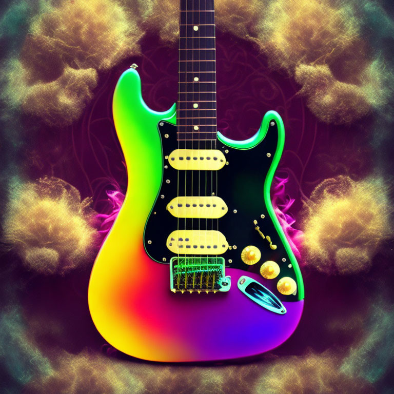 Vibrant Gradient Electric Guitar on Cosmic Background