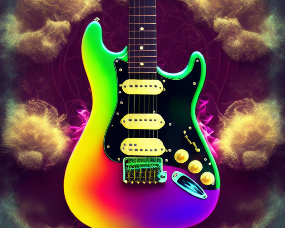 Vibrant Gradient Electric Guitar on Cosmic Background