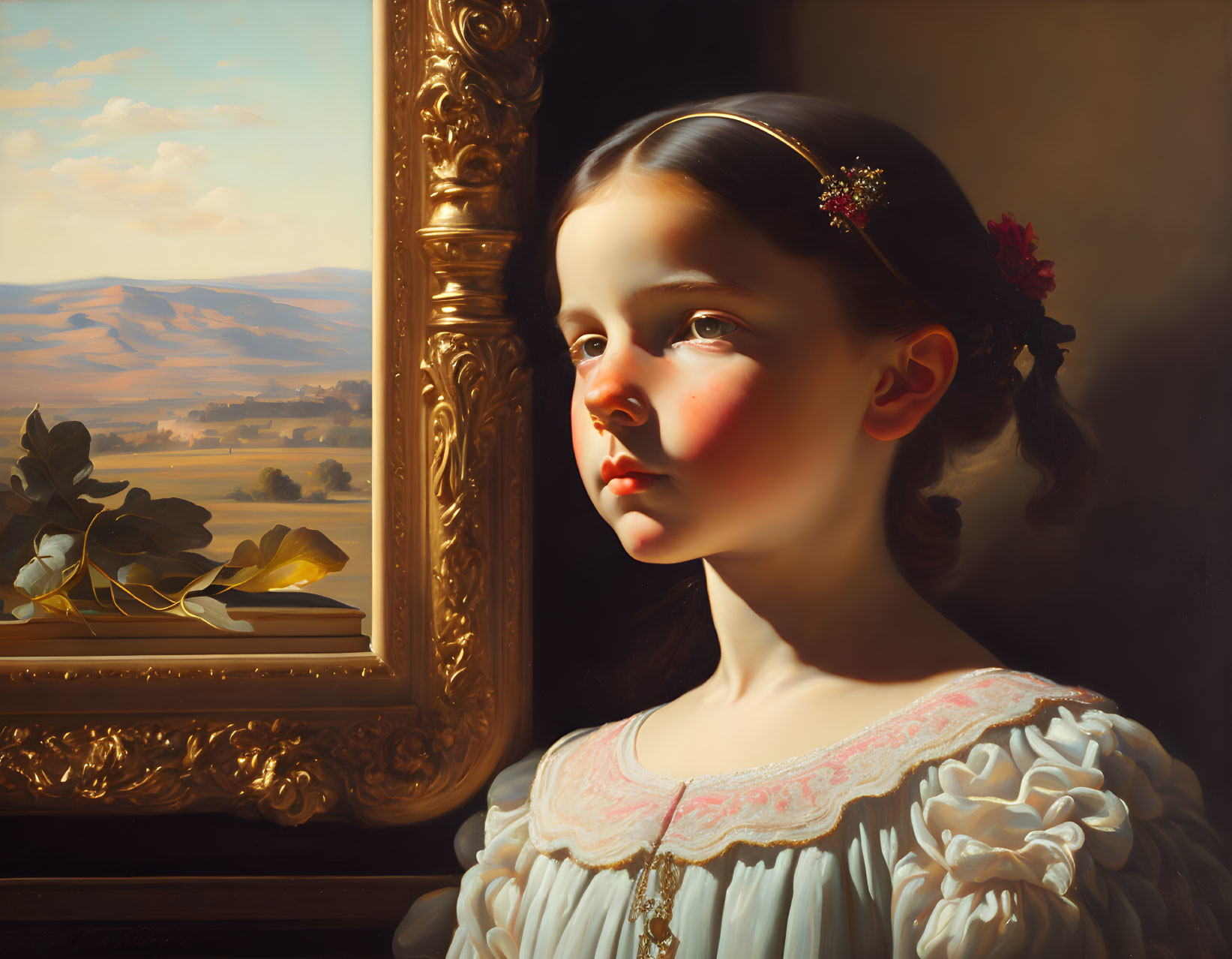 Classic Portrait: Young Girl by Window with Serene Expression