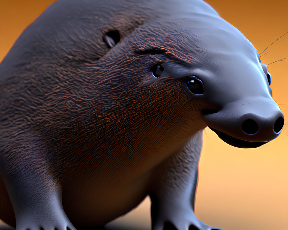 Rounded cartoonish wombat in 3D on orange background