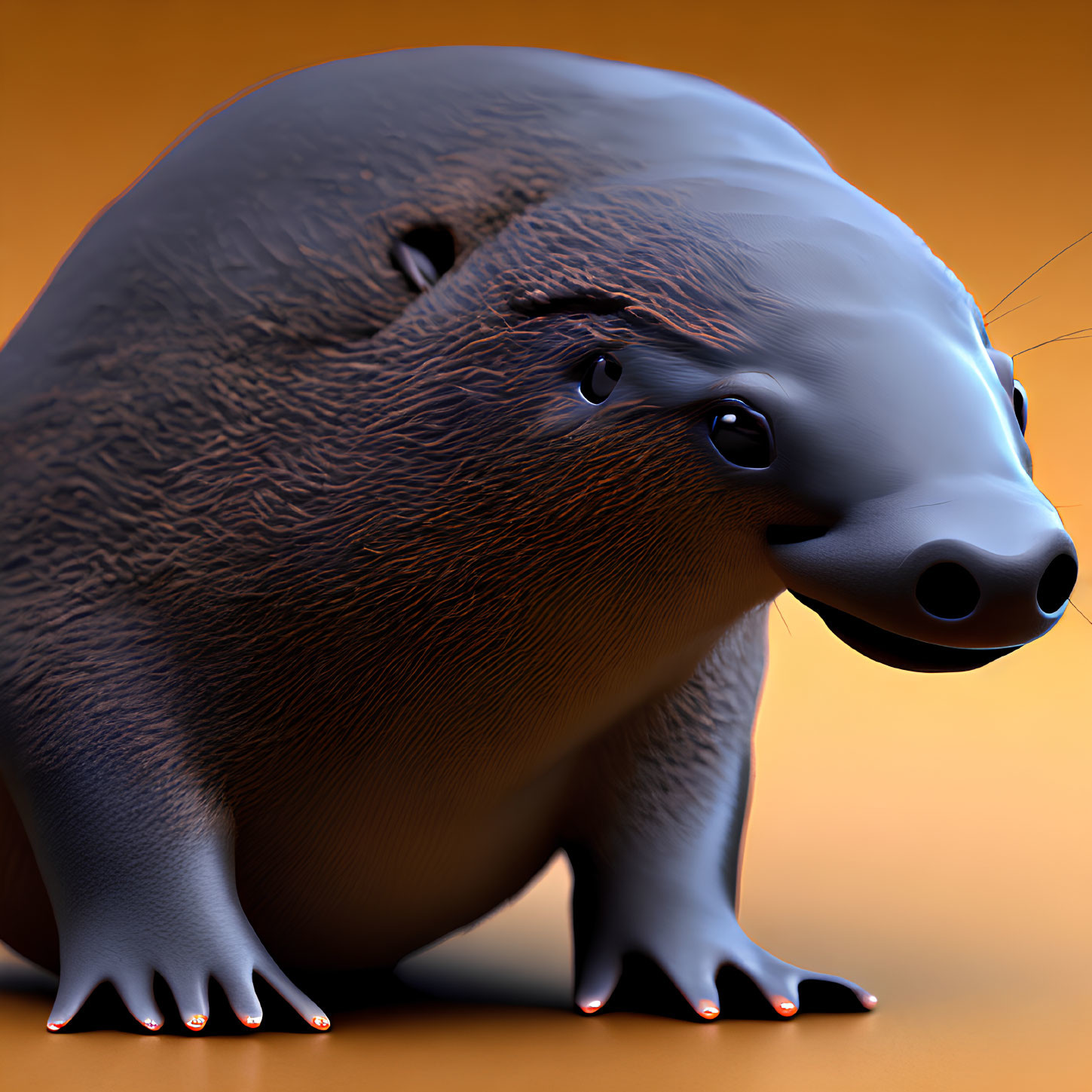 Rounded cartoonish wombat in 3D on orange background