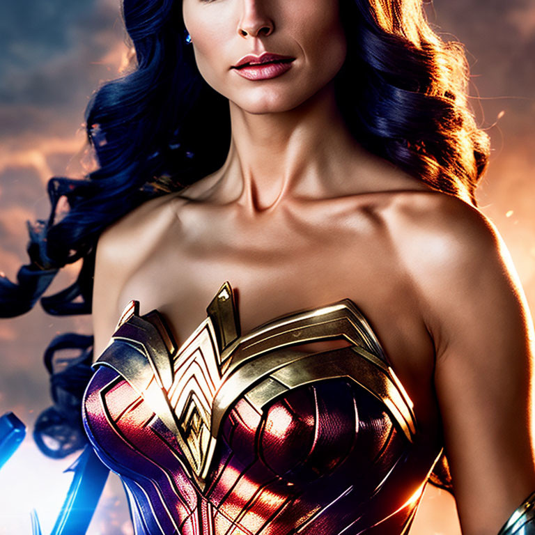 Confident Woman in Wonder Woman Costume with Tiara and Lasso