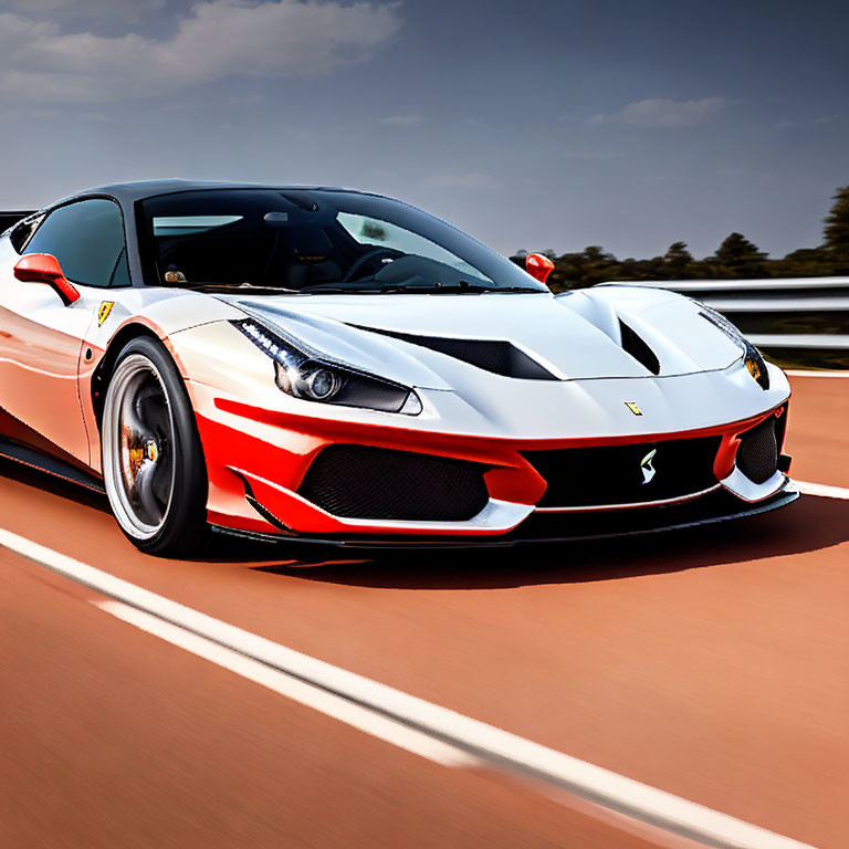 Red and White Ferrari 458 Speciale Speeding on Road