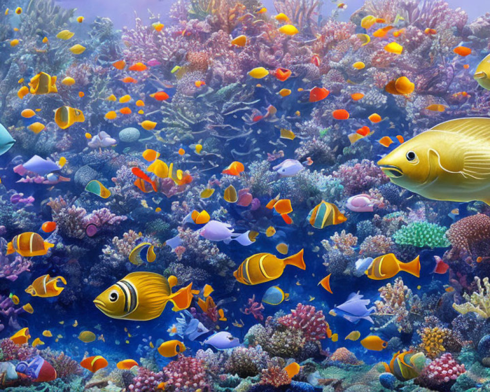 Colorful Tropical Fish and Coral in Vibrant Underwater Scene