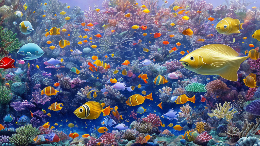 Colorful Tropical Fish and Coral in Vibrant Underwater Scene