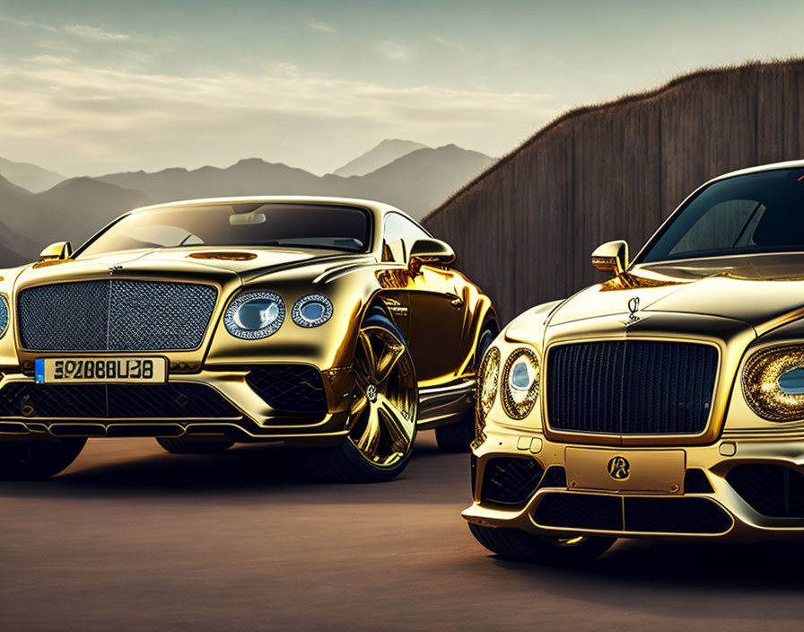 Luxurious Gold-Plated Cars with Prominent Grilles and LED Headlights