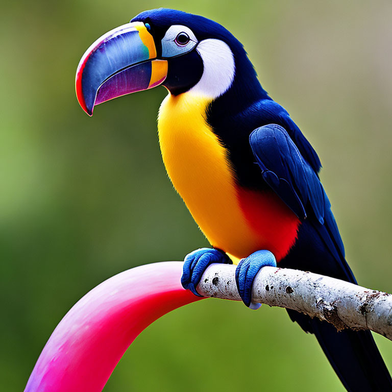 Colorful Toucan with Vibrant Plumage and Large Multicolored Beak Perched on Branch