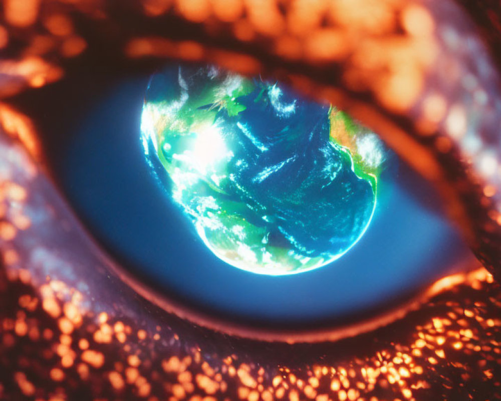 Detailed Close-Up: Human Eye Reflecting Earth from Space