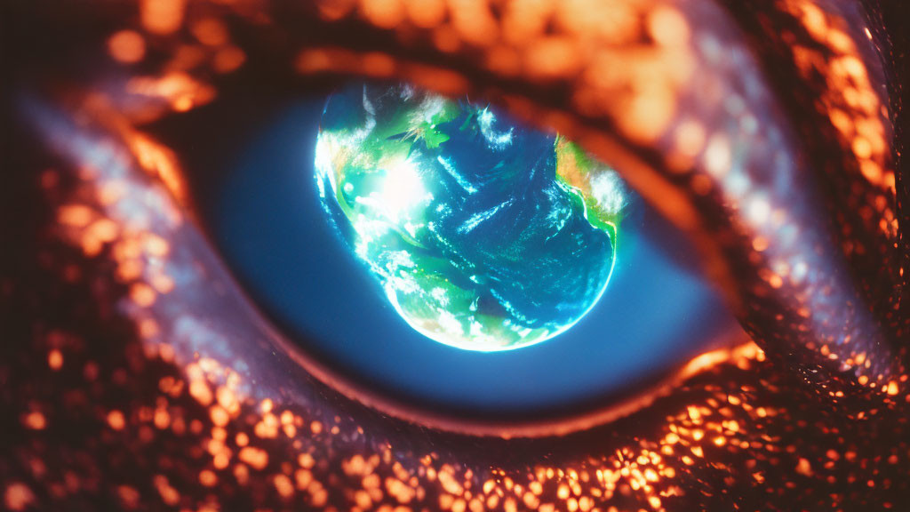 Detailed Close-Up: Human Eye Reflecting Earth from Space