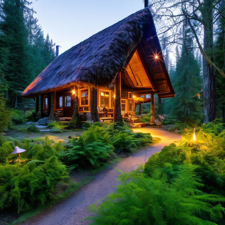 Cozy Thatched-Roof Cabin in Twilight Forest