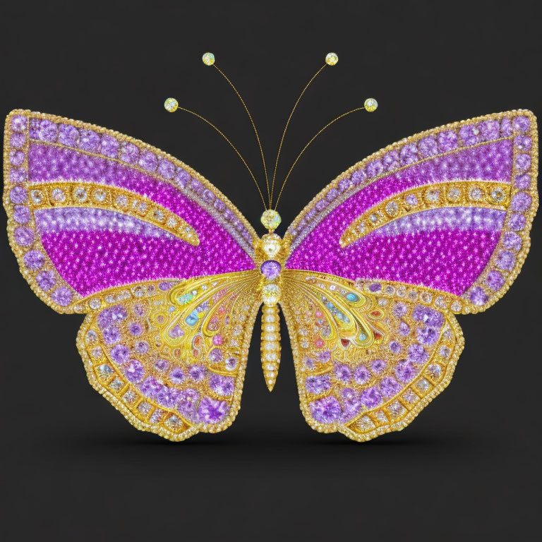 Butterfly-shaped Jewelry Piece with Purple, Gold, and White Beads