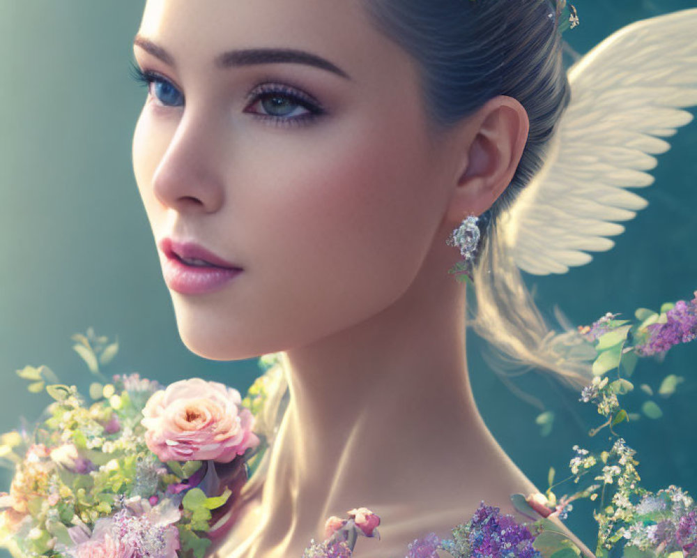 Colorful Flower Adorned Mythical Being with Delicate Wings