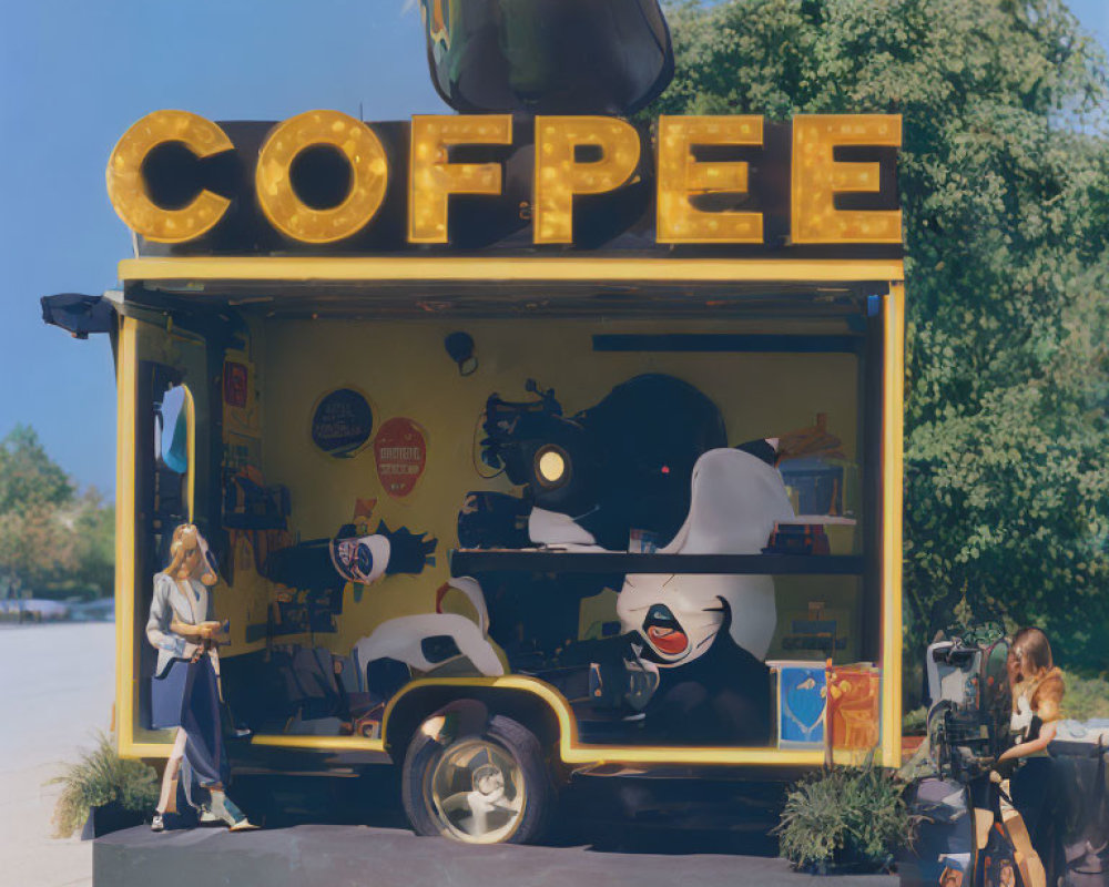 Quirky Coffee Kiosk with Giant Cup Serving Outdoors