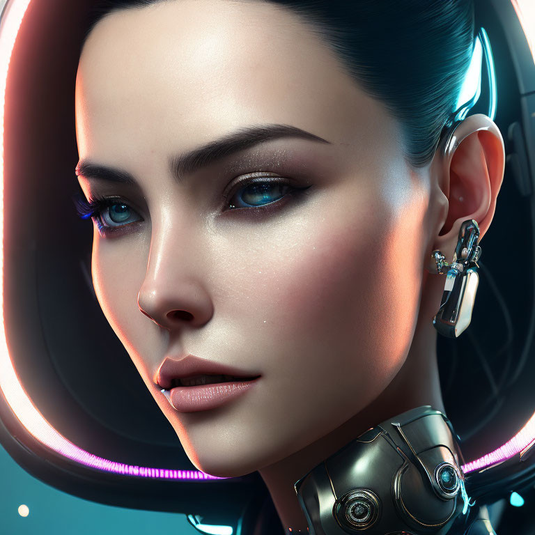 Female Android with Metallic Neck and Futuristic Headset