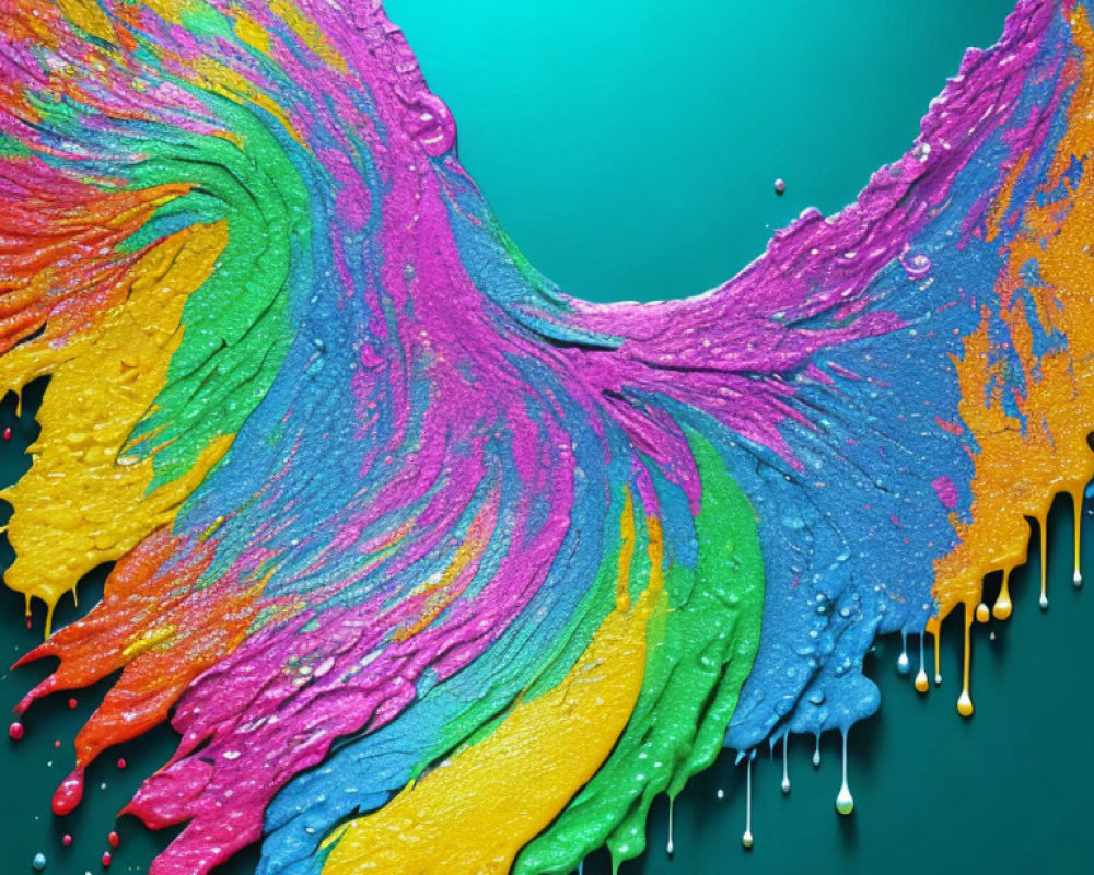 Multicolored Paint Splatter on Turquoise Background