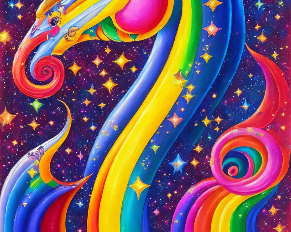 Colorful Painting of Whimsical Galaxies and Celestial Dragon