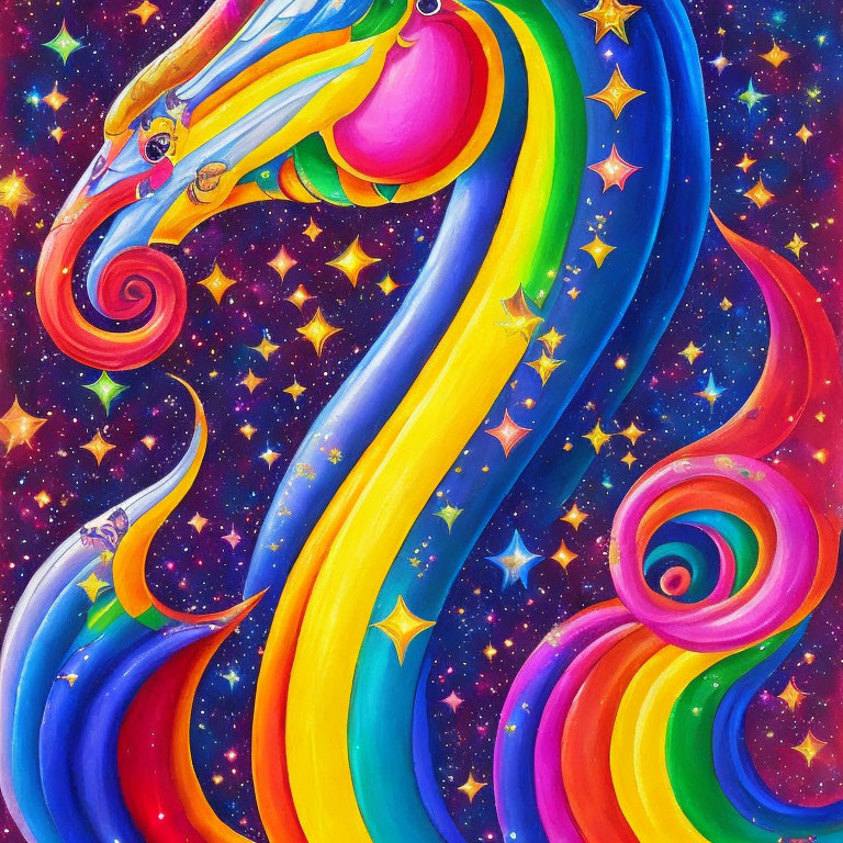 Colorful Painting of Whimsical Galaxies and Celestial Dragon