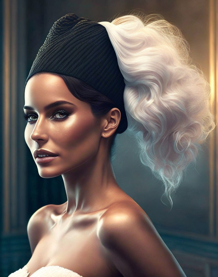 Illustrated portrait of woman with ombre beehive hairstyle and sharp cheekbones