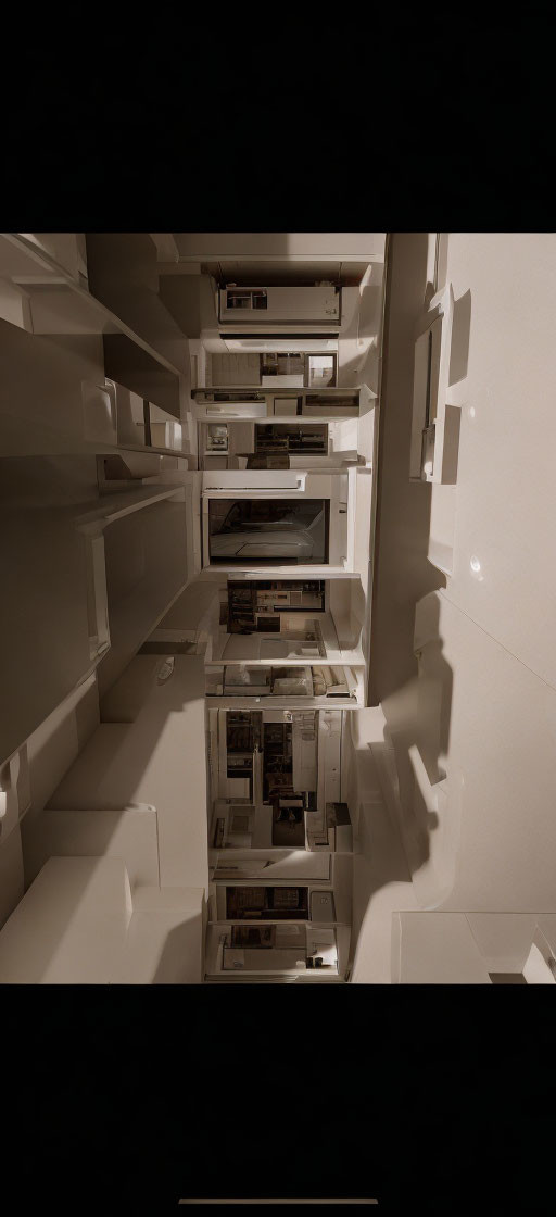 Urban high-rise building courtyard with balconies and sky view.