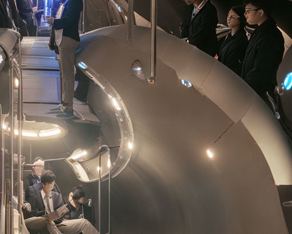 Professionals in Business Attire in Modern Futuristic Tunnel