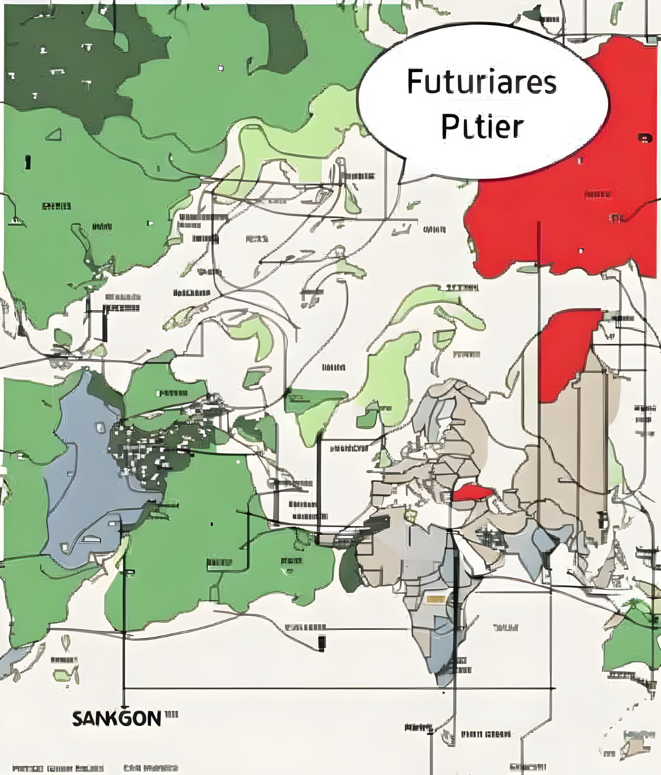 Colorful Stylized Map with Location Markers and "Futuriaries Ptier" Text