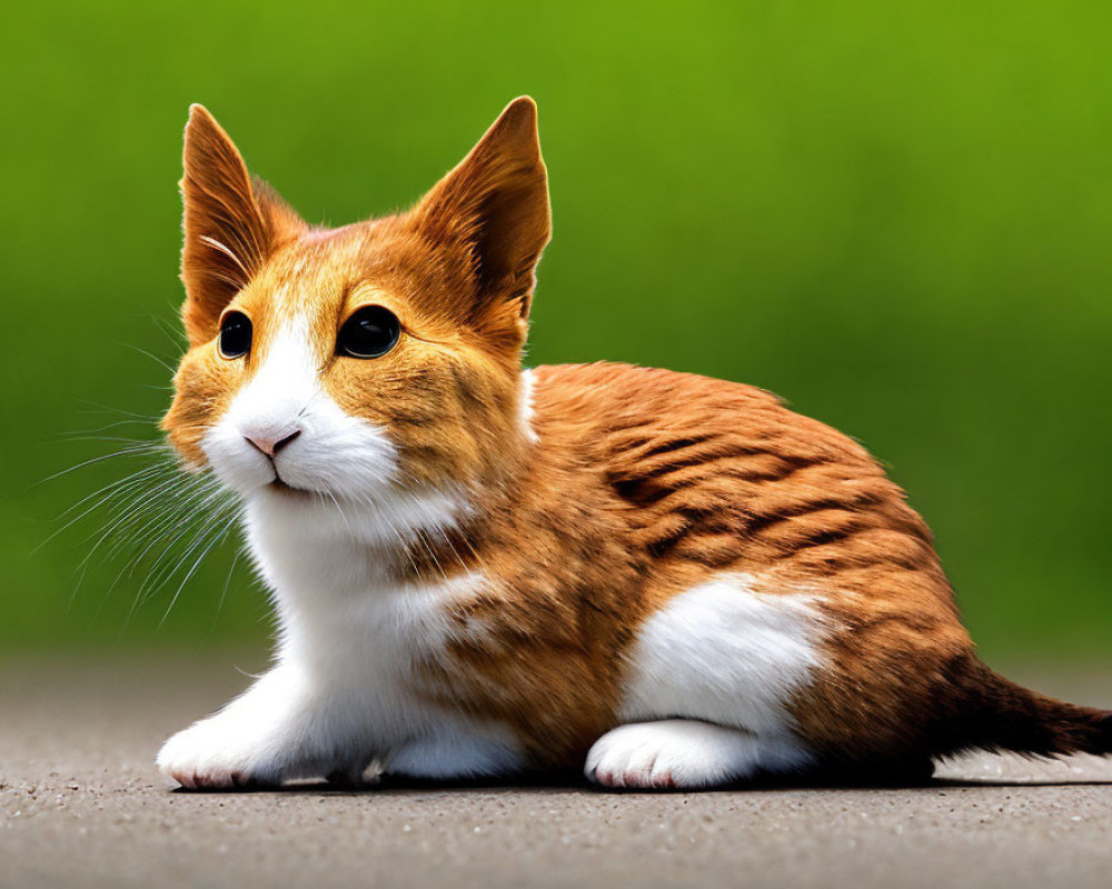 Animal hybrid: cat body, fox face, on green background