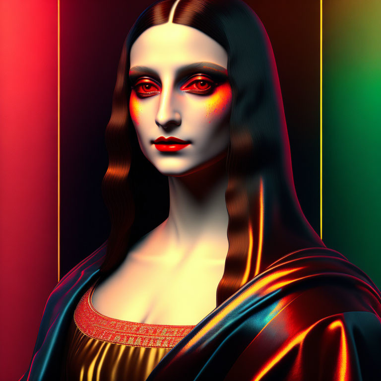 Neon-lit modern reinterpretation of Mona Lisa