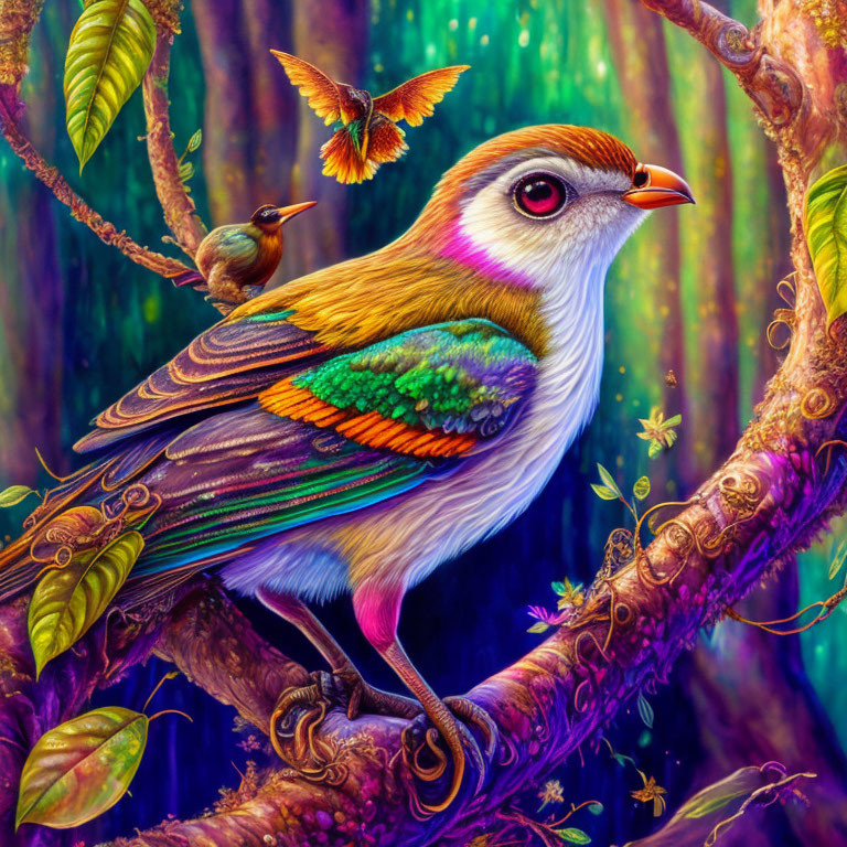 Colorful Rainbow Plumage Bird Perched in Lush Forest