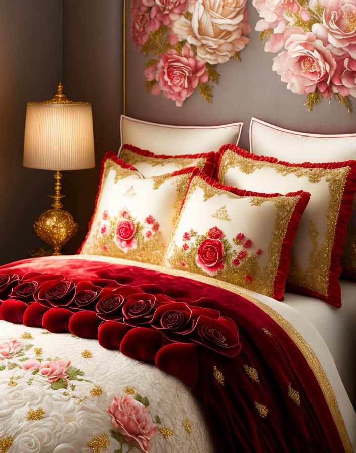 Sophisticated Bedroom Decor with Floral Wallpaper & Velvet Accents