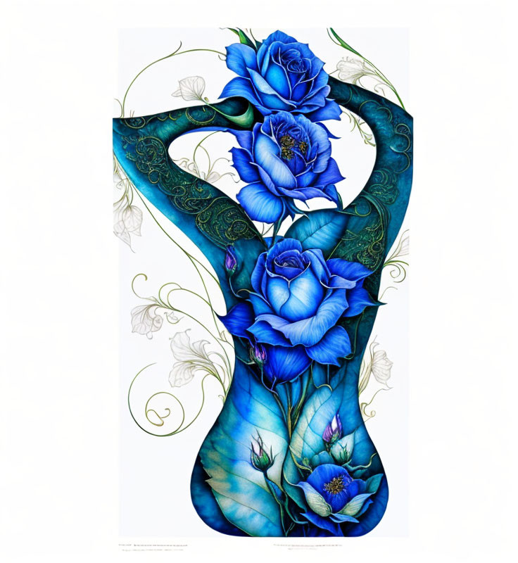 Vibrant blue roses bouquet on white background