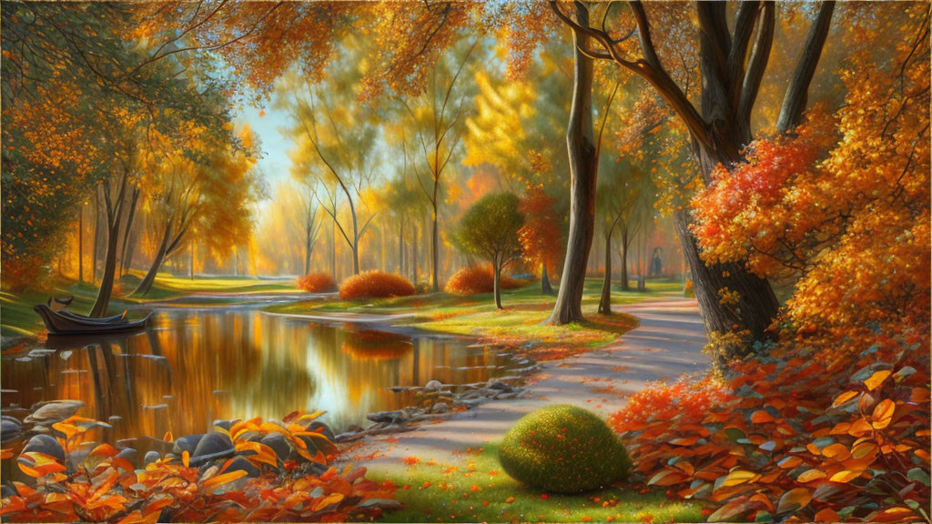 Vibrant fall colors in serene autumn park scene