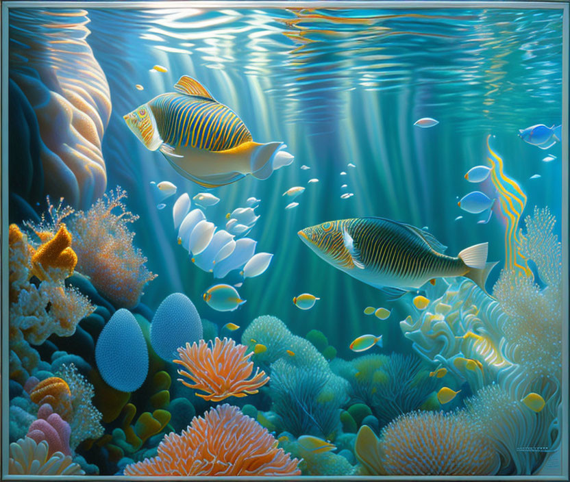 Vibrant tropical fish and coral reef in underwater scene