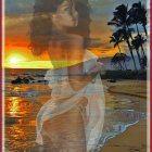 Woman in White Dress by the Sea at Sunset Illustration