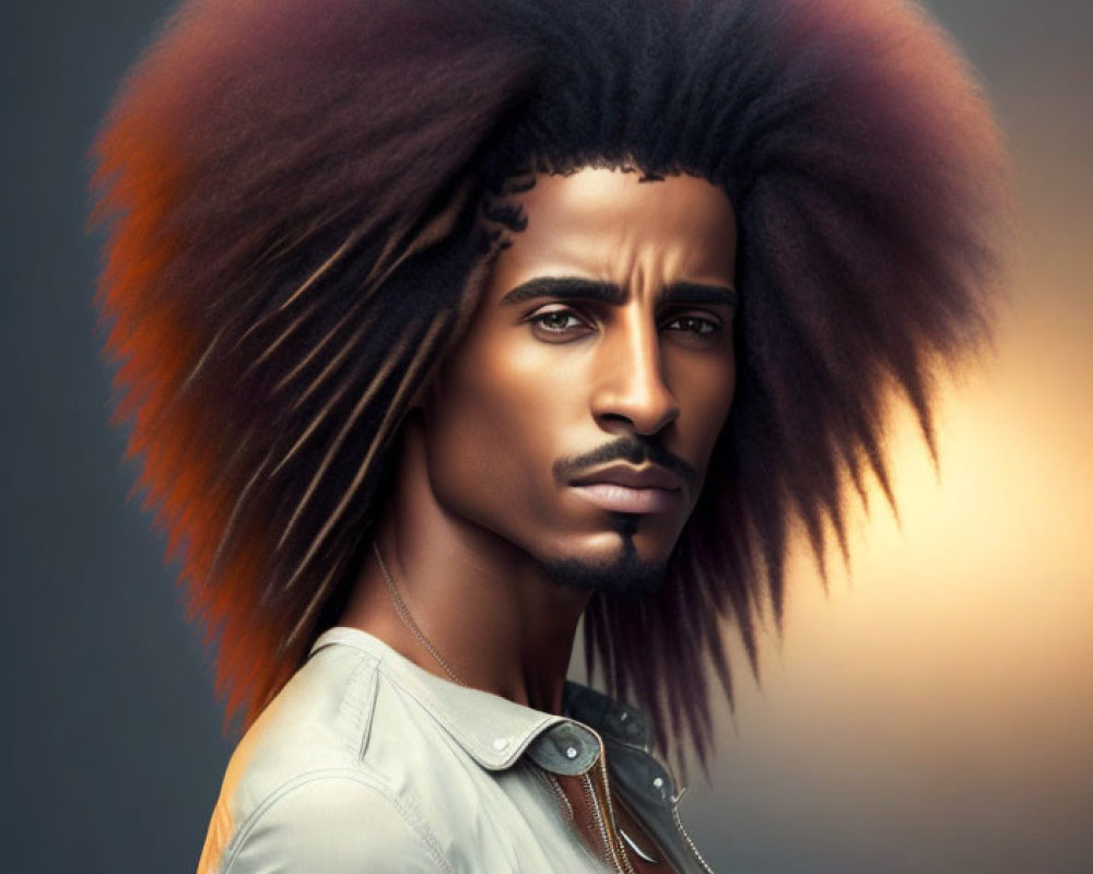 Man with Afro Hair in Stylized Portrait Against Gradient Backdrop