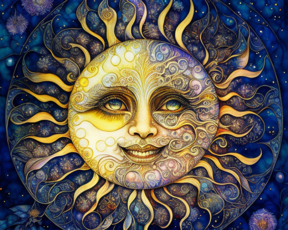 Celestial Body with Sun and Moon Features in Vibrant Colors