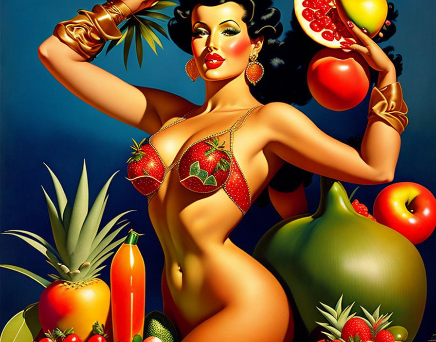 Colorful Tropical Fruit-Themed Female Figure Art