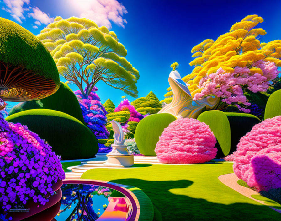 Colorful Fluffy Trees in Vibrant Fantasy Landscape