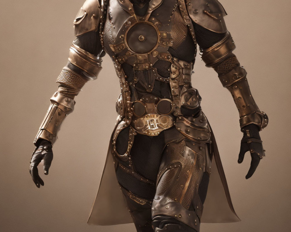 Detailed Medieval-Inspired Armor with Metallic Plates, Chainmail, Leather, and Ornate Designs
