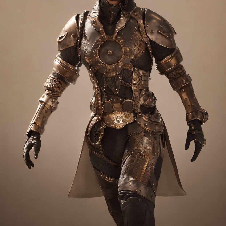 Detailed Medieval-Inspired Armor with Metallic Plates, Chainmail, Leather, and Ornate Designs