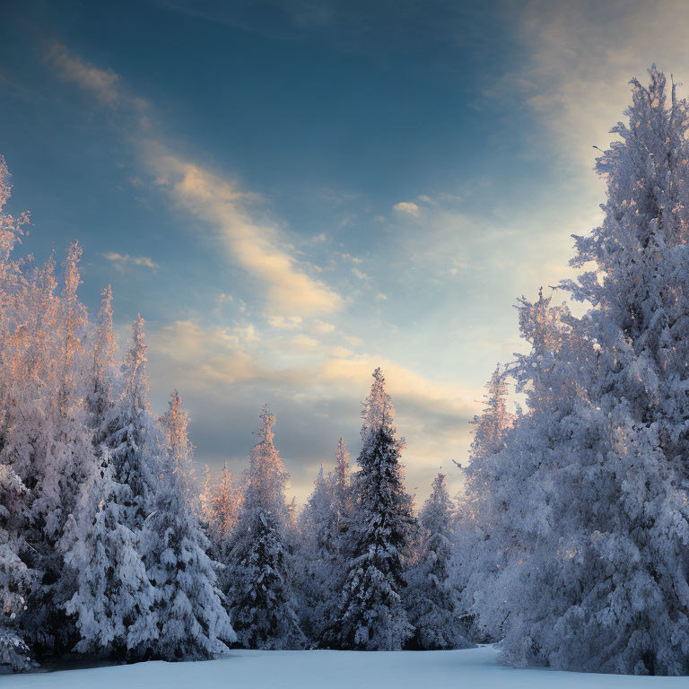 Tranquil winter landscape: Snow-covered trees under blue sky