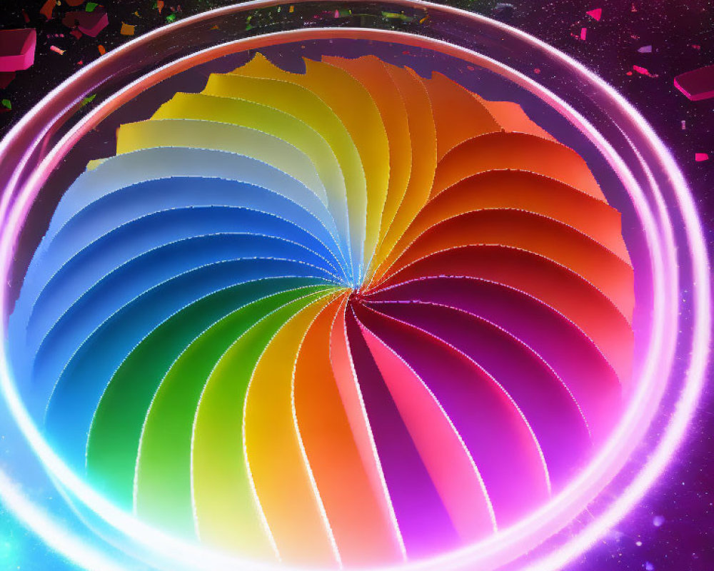 Colorful Rainbow Spiral in Shiny Bubble on Cosmic Background