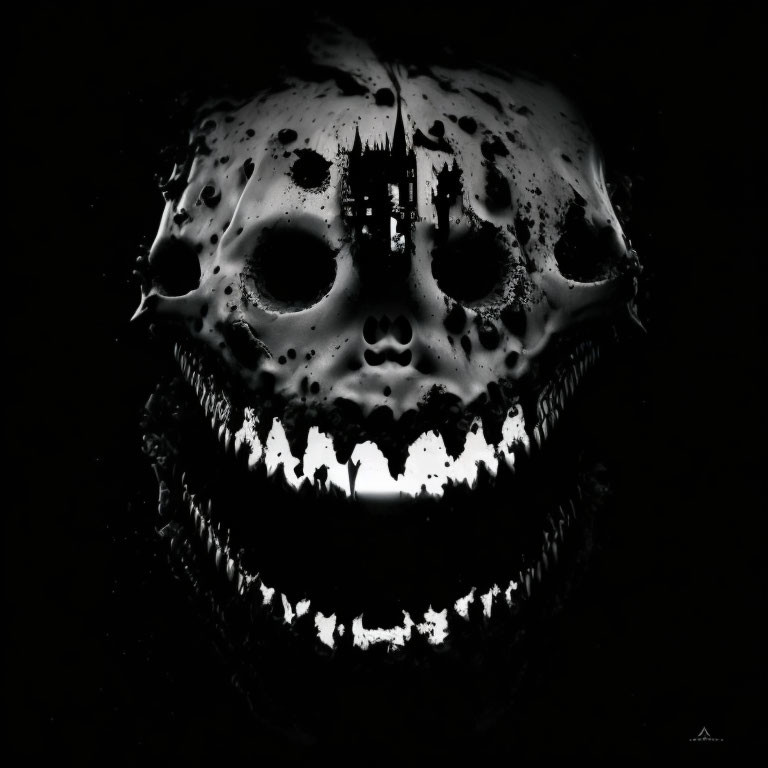 Monochrome artistic image of stylized menacing skull