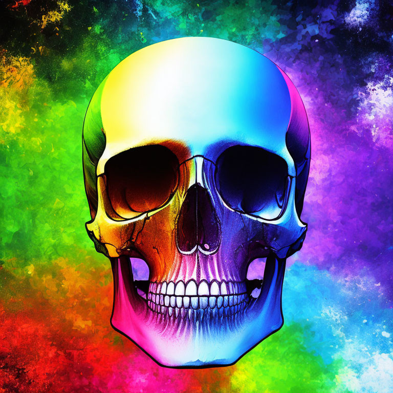 Colorful Skull Art on Multicolored Background