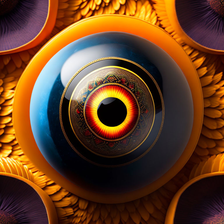 Colorful Stylized Eye Artwork with Feather-Like Textures