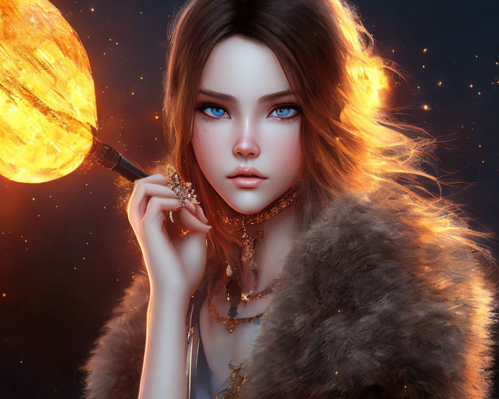 Fantasy digital artwork of woman with blue eyes and glowing orb