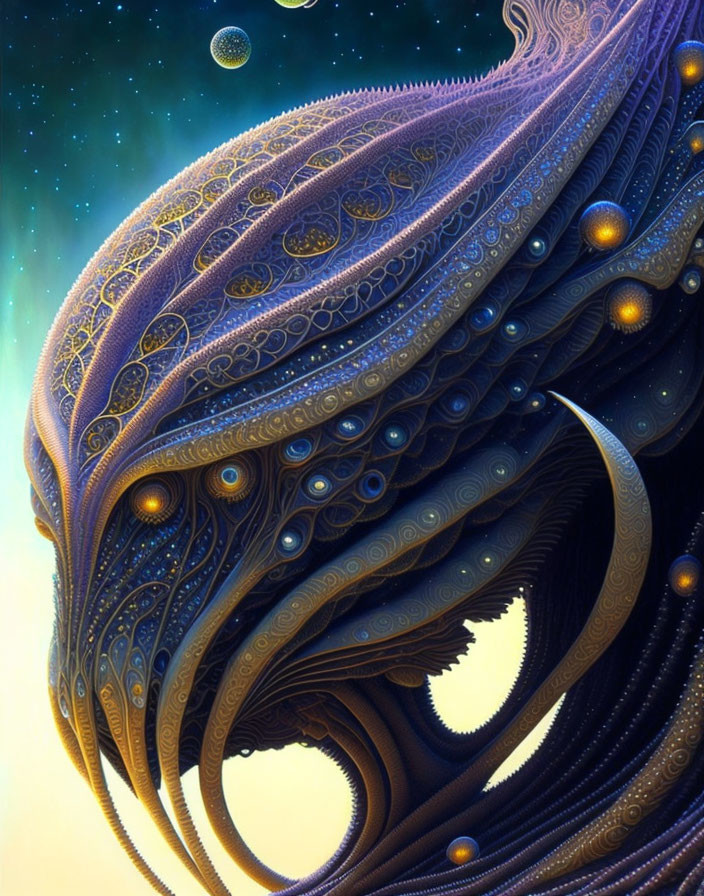 Detailed cosmic entity with swirling tentacles and multiple eyes against starry backdrop