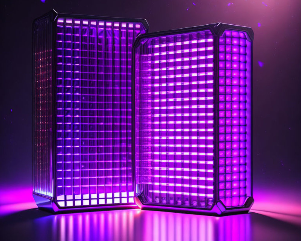 Futuristic glowing purple servers on starry background