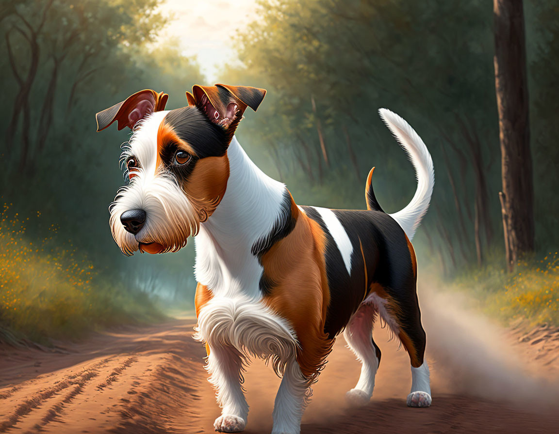 Tricolor Jack Russell Terrier in Sunlit Forest