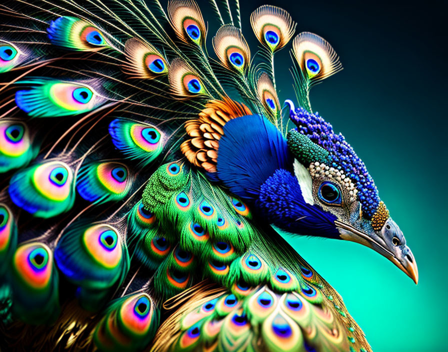 Colorful Peacock Displaying Stunning Tail Feathers