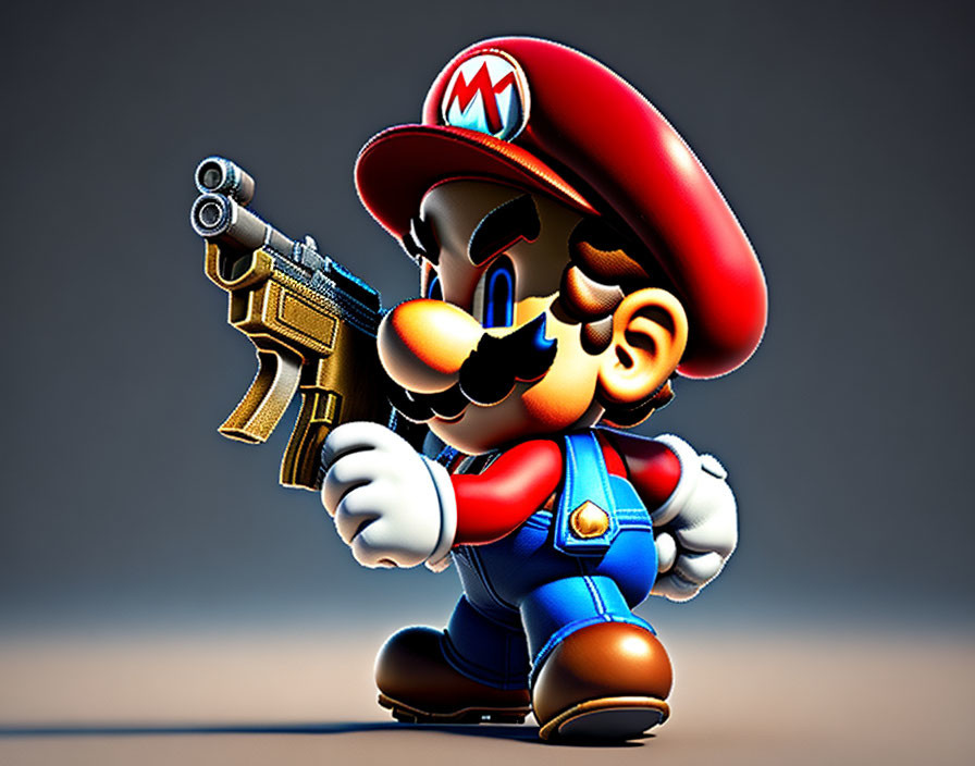 Unconventional 3D Mario artwork with handgun pose